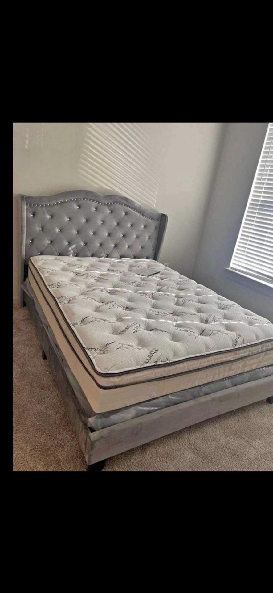 New Queen Bedframe + Mattress