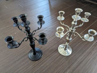 12 Candelabras - 14" Black and silver tone