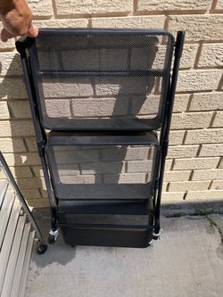Black Metal Mesh 3-Tier Rolling Cart