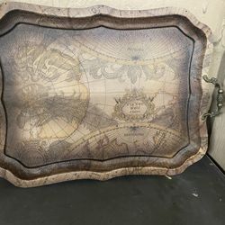 Faux Leather Overlay Vintage Map Serving Tray