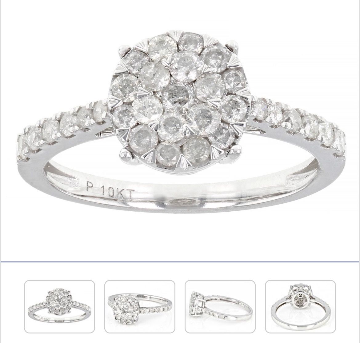 White Diamond 10k White Gold Cluster Ring 0.75ctw  