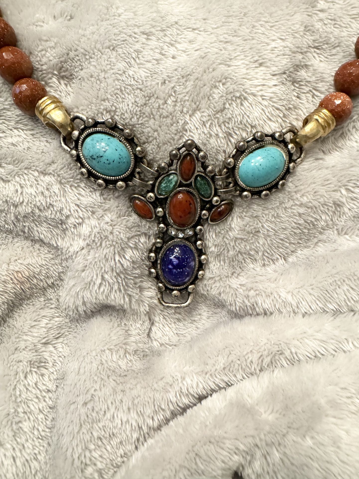 Vintage Sandstone Necklace With Pendant Demi-previous Stones