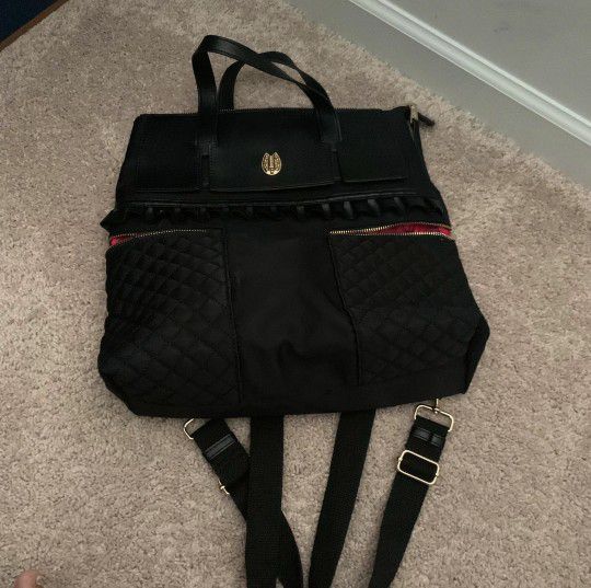 Betsey Johnson Black Quilted Nylon Backpack Handbag 