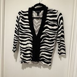 White House Black Market Zebra Print Ruffle Cardigan Sweater 