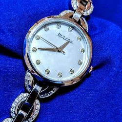 Bulova 96L203 Mother Of Pearl Crystal Accented Petite Women's Watch 