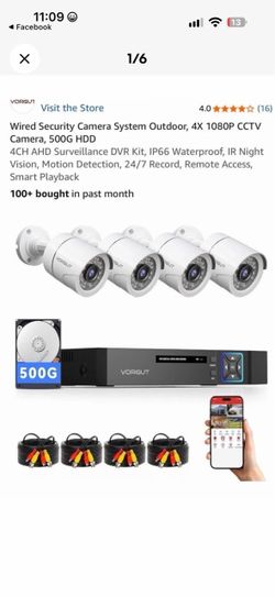 L6L-WQR VORGUT Wired Security Camera System 4CH DVR 5MP Lite 4x3MP Cameras 500GB