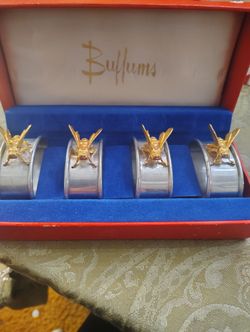 Buffums 4 Pewder  Gold Leaf Bee Napkin Rings