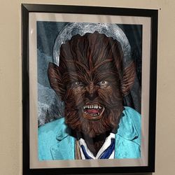 1956 werewolf custom art piece on black frame
