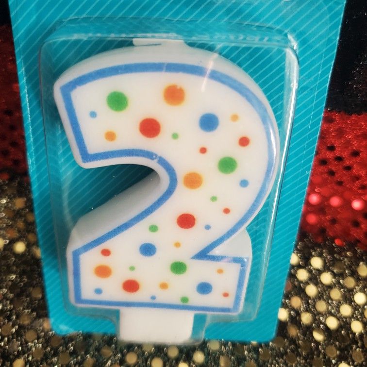Number Two (2) 2.5"x 2" Birthday Cake Candle. New.