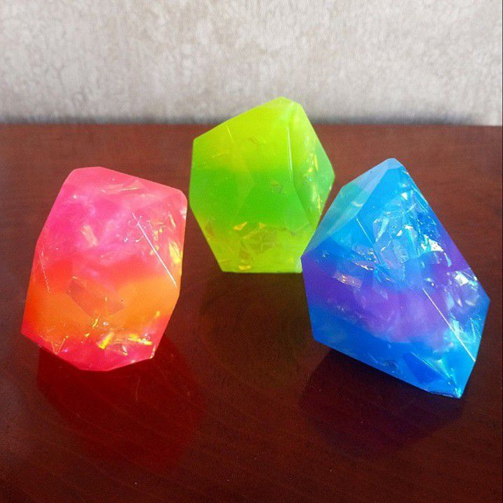 Set of 3 iridescent neon glow faux crystals pink green and blue NEW handmade