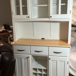 Coastal Cottage Kitchen Hutch - Solid Wood Wine Rack