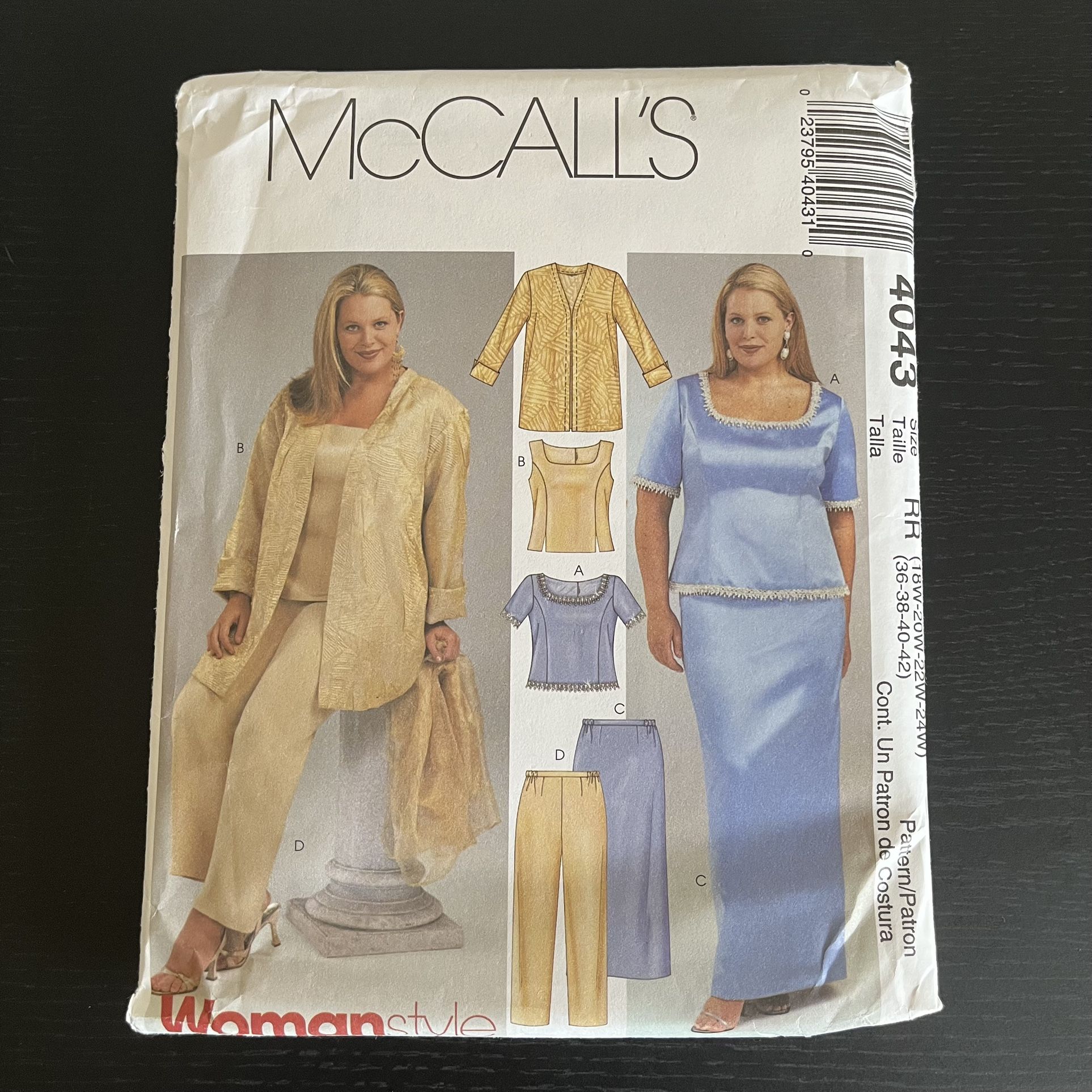 McCalls Sewing Pattern 4043 Size 18-24 Jacket Shirt Top Skirt Pants 2003