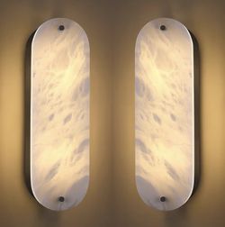 (101010-63) New , 2 Pack 2 Light Oval 17.13" Alabaster Marble Bathroom Wall Sconce Modern Concise Style Wall Light Fixture,Dark Gray Finish for Bedroo