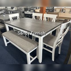 6Pc Dining table set with bench and 4 chairs