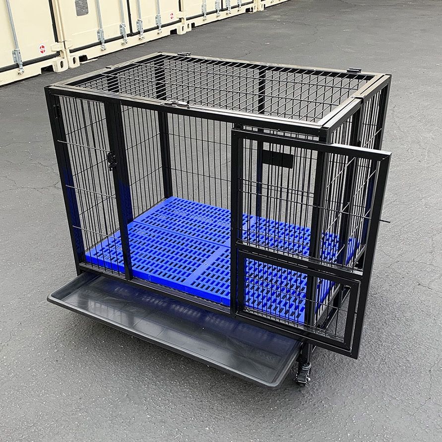 (New) $150 Folding 37” Heavy Duty Dog Crate Cage Kennel, 37x25x33 inches