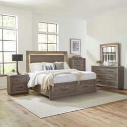 Solid Wood Storage Bedroom Set With LED 