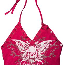 PINK Skull Butterfly Sigil Halter Tank top