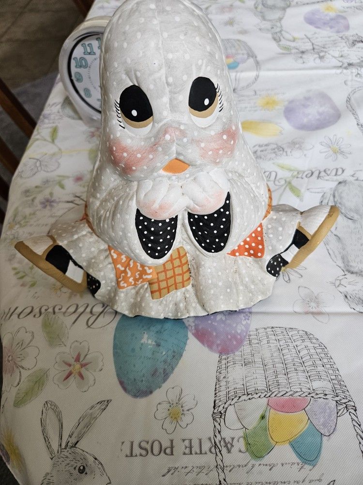 Vintage Kimple Mold Ceramic Ghost Figurine Halloween Quilted Patchwork
