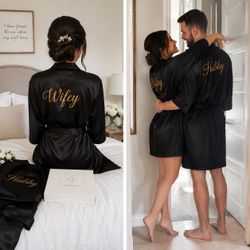 Bride & Groom Satin Robe Set | Wifey & Hubby | Size M