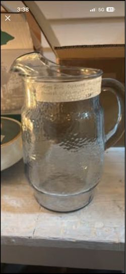 Vintage Blue Textured Glass Pitcher
