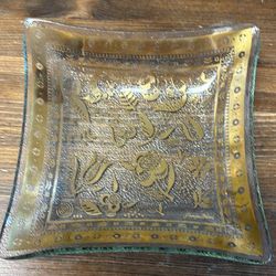 Georges Briard MCM 1960’s  gold guild on textured beaded glass  Persian Garden Pattern Tray Dish 
