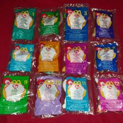 Complete Set of 12 Vintage 1999 McDonalds TY Teenie Beanie Babies in Sealed Bags