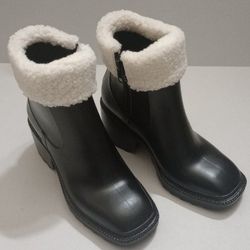 INC Eadin Faux Fur Trim Cushioned Rain Boots Size 8 Black