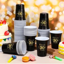 50 Pack 30th Birthday Decorations Birthday Cups 16 oz Disposable Plastic Gold and Black Cheers to 30 Years Cups for Men Women Hot Cold Drinks for Wedd