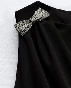 Zara S NWT black jewel bow cut out dress. Round neckline. Front slits with  pleats and bows with jewel applique. Back hidden seam zip closure. 100% p  for Sale in Bellflower, CA -