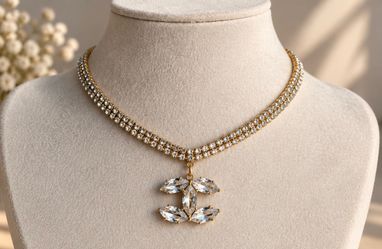 Gold Crystal Rhinestone Pendant Necklace