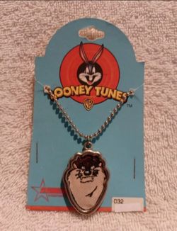 Vintage Looney tunes tasmanian devil face embroidered necklace