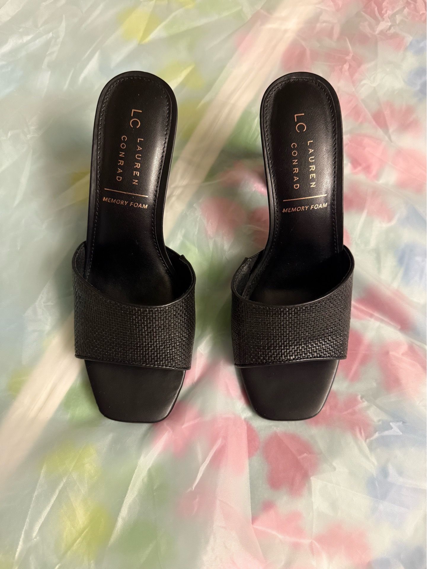 New Lauren Conrad Black Heeled Slide Sandals Women’s Size 7