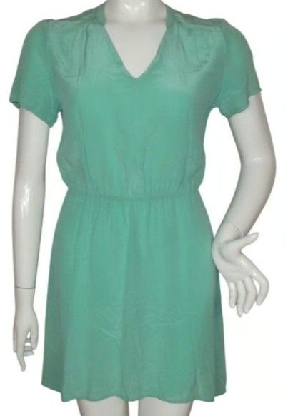 AMANDA UPRICHARD Silk Dress, S, Mint Green, Mini/Short, V-neck, Elastic waist

