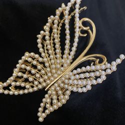 NEW Elegant Gold Butterfly Pearl Hair Clip