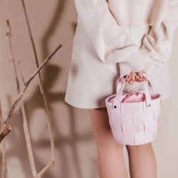 Starbucks Pink Leather Braided Barrel Bag