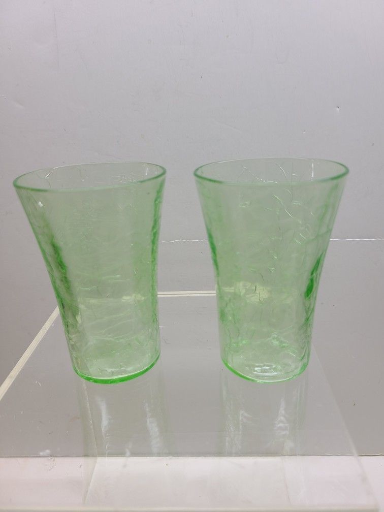 2 VINTAGE URANIUM CRACKLED GLASSES