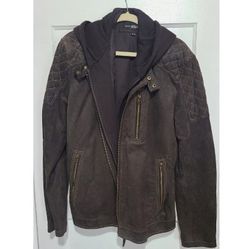 Men's Suede Jacket XL Biker Brown Leather 