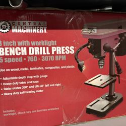 NEW 8” Bench Drill Press w/ Worklight – 5 Speed – Must Sell!