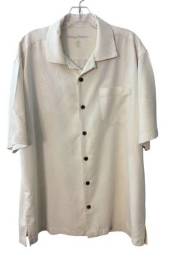 Tommy Bahama Cream 100% Silk Camp Shirt w/ Tropical Pattern Men’s Large