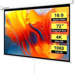 72 Inch 16:9 Pull Down Projector Screen, white