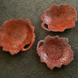 Set Of Three Orange Leaf Bowls 