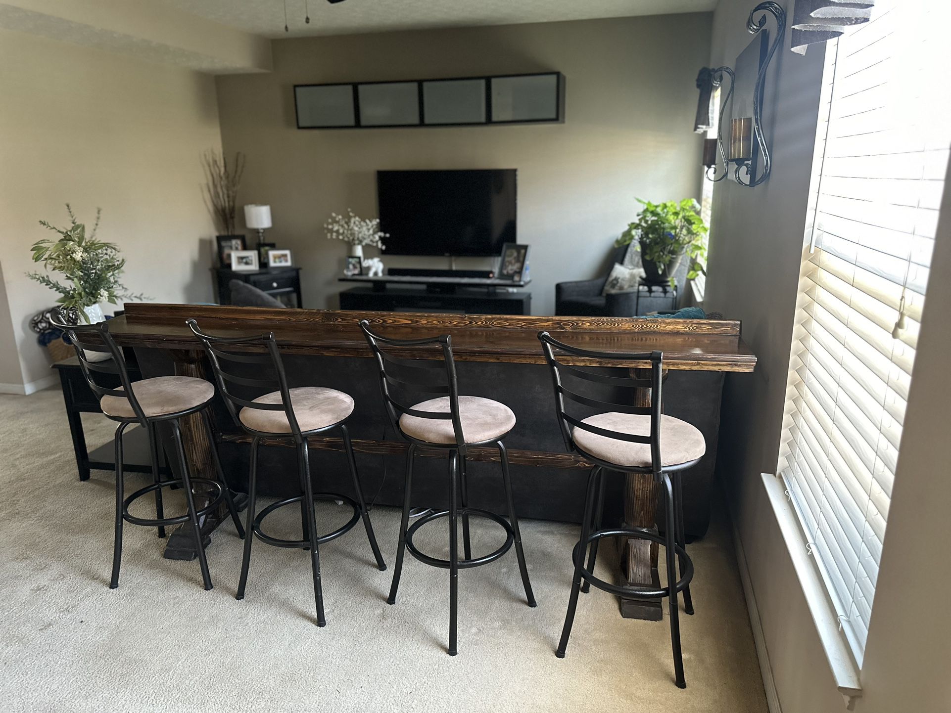 Tall Table And 4 Stools Made For Behind Couch