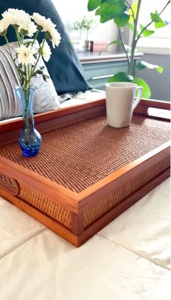 Large Rattan Serving Tray – Vintage Quality•Original Finish