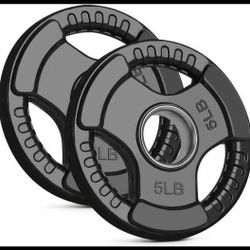 Pair Of 5 Lb Rubber Coated Olympic Grip Plates