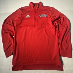Pre Owned Excellent  Fresno Bulldogs  Adidas Aeroready  Track Jacket  1/2 Zip Pullover Embroidered  Printed Red  Men  Size Small