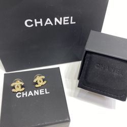 Authentic mini gold double C logo earrings