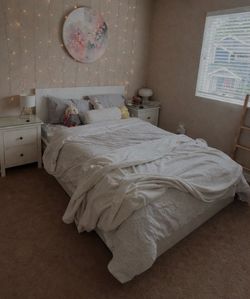 Ikea Full/Double Bed Frame And 4 Storage Drawers And Lonset Slats