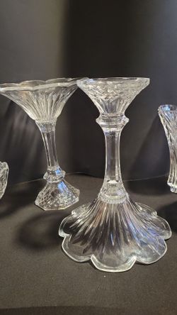 Vintage 24% Lead Crystal 11" Pedestal Bowls / Candle Holders (Pair)