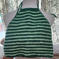Vintage Style Crochet Lined Halter Top Green Small-large