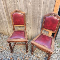 Set of 2 Victorian early 1900s farmhouse cottage maximalist boho antique wood upholstered dining occasional chairs beautiful old world classic style